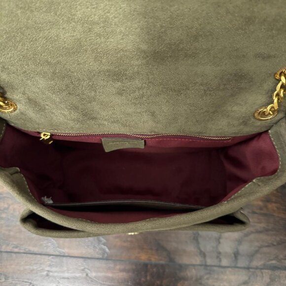 Niki Medium Flap Shoulder Bag in Quilted Suede Olive Green - Picture 5 of 5